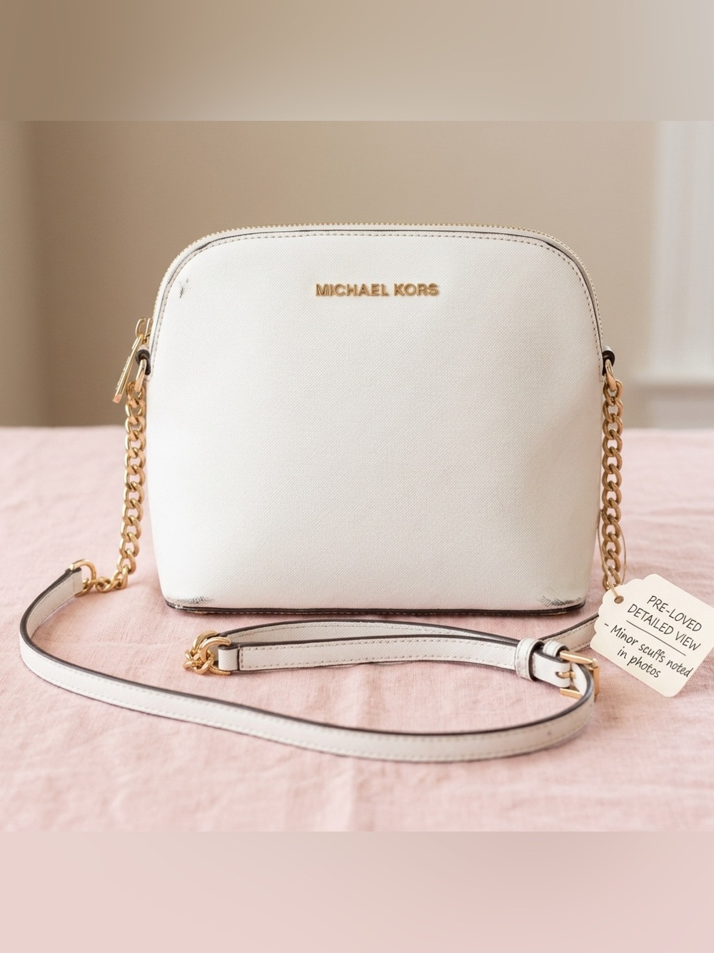 Michael Kors Jet Set Travel Medium Dome Crossbody Bag White & Brown